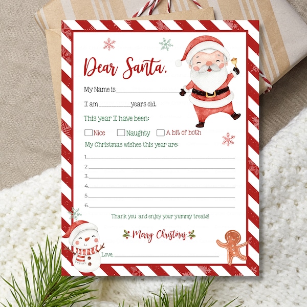 Letter To Santa Printable Easy To Print Letter To Santa Letter Instant Download To Santa Template Letter To Santa