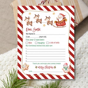 Carta a Santa imprimible Carta fácil de imprimir a Santa Carta Descarga instantánea a la plantilla de Santa Carta a Santa