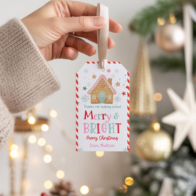 Editable Merry & Bright Christmas Gift Tag Teacher Christmas Gift Tag ...