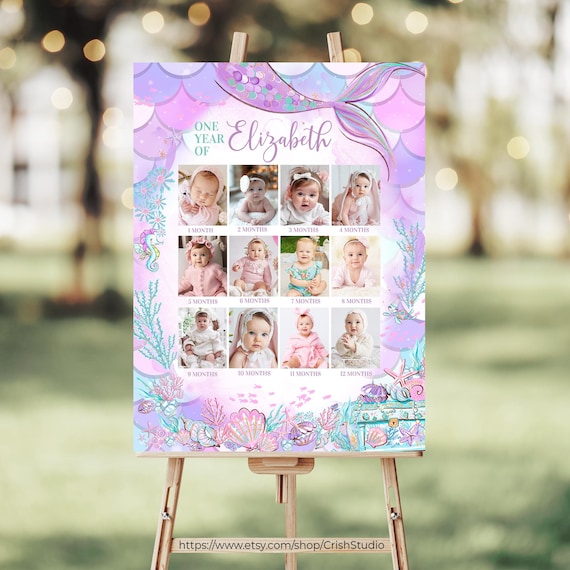 Editable Oneder The Sea Birthday Photo Poster Mermaid Decorations Watercolor Mermaid Mermaid Tail Under The Sea Custom Photo Poster M301