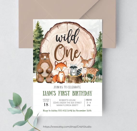 EDITABLE Wild One Invitation Woodland Invitation Woodland Animals Wild One Woodland Party Forest Invitation Wild One Birthday W401