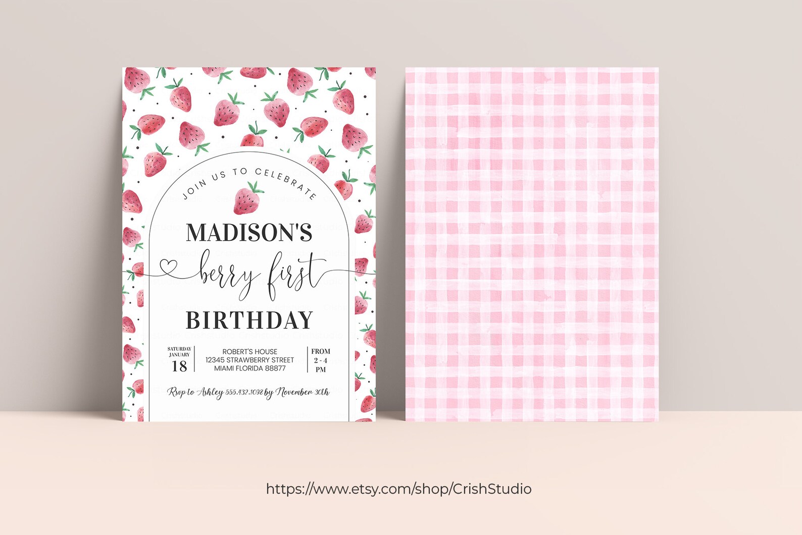 EDITABLE Berry First Birthday Invitation Strawberry Invitation - Etsy