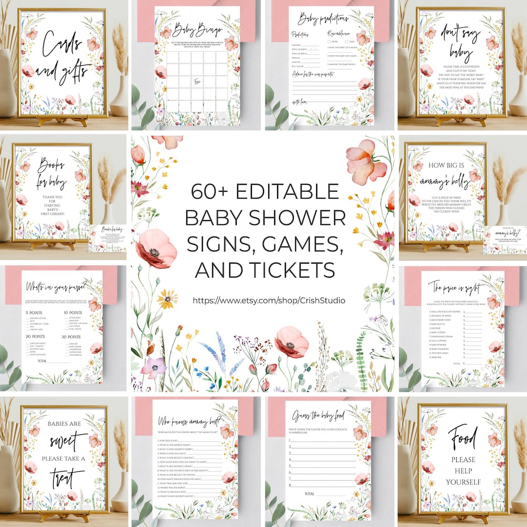 EDITABLE Baby in Bloom Baby Shower Games Baby in Bloom Labels Baby in ...