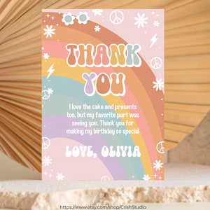 EDITÁVEL Groovy UM Cartão de agradecimento Primeiro aniversário Groovy Party Greeting Card Decorações de aniversário Groovy Baby Groovy Party Decor G101