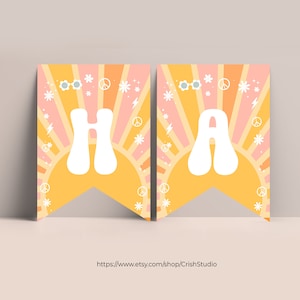 Groovy Birthday Banner Two Groovy Editable Groovy One Birthday Five Is a Vibe  Any Age Groovy Decorations Custom Banner Template G116