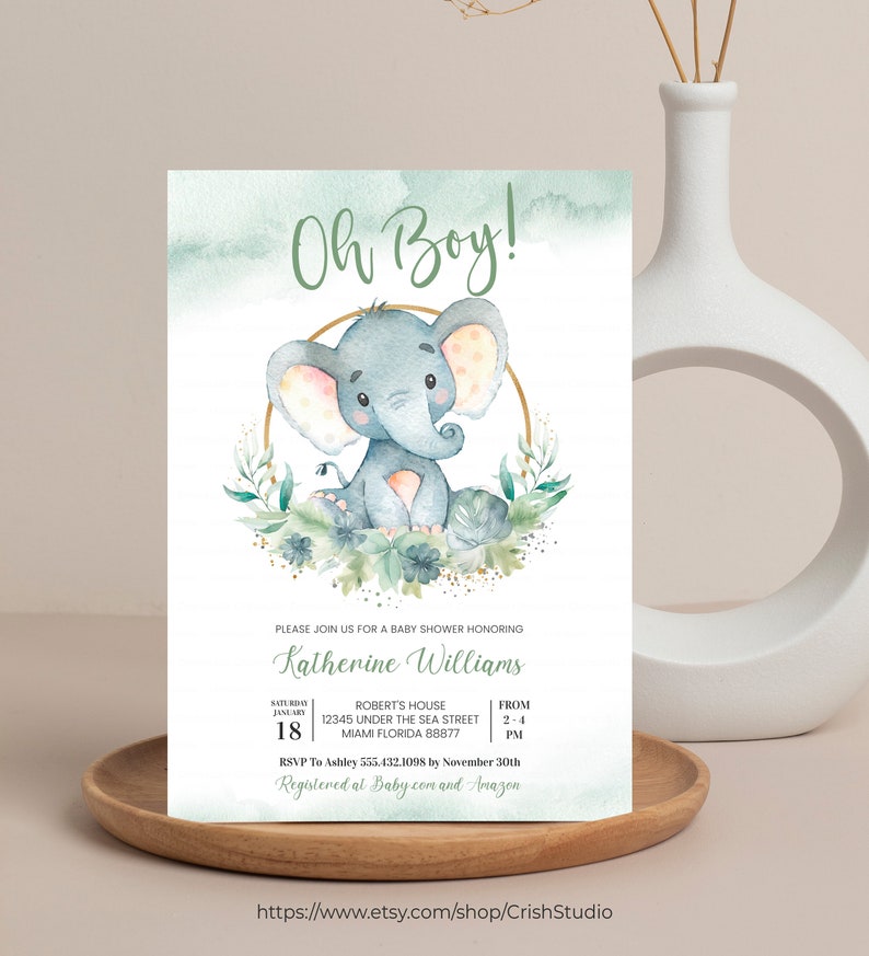 EDITABLE Oh Boy Elephant Baby Shower Invitation Boy Baby Etsy