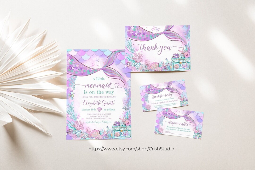 Editable Mermaid Baby Shower Set Baby Shower Bundle Baby Shower Invites ...