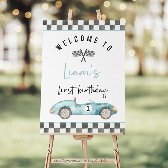 EDITABLE Fast One Welcome Sign Fast One Birthday Birthday Welcome Sign Race Car Birthday 1st Birthday Boy Car Theme Birthday R202