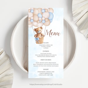Modèle de menu MODIFIABLE pour baby shower d'ours en peluche Modèle de menu personnalisé pour baby shower d'ours Cadeaux d'ours en peluche que nous pouvons attendre T101