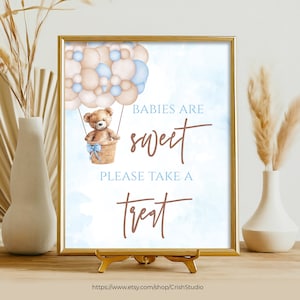 Download istantaneo I bambini dell'orsacchiotto sono dolci, per favore, prenditi un dolcetto. Segni da tavolo per baby shower. Possiamo aspettare con pazienza. Segni per baby shower. Divertimento T101