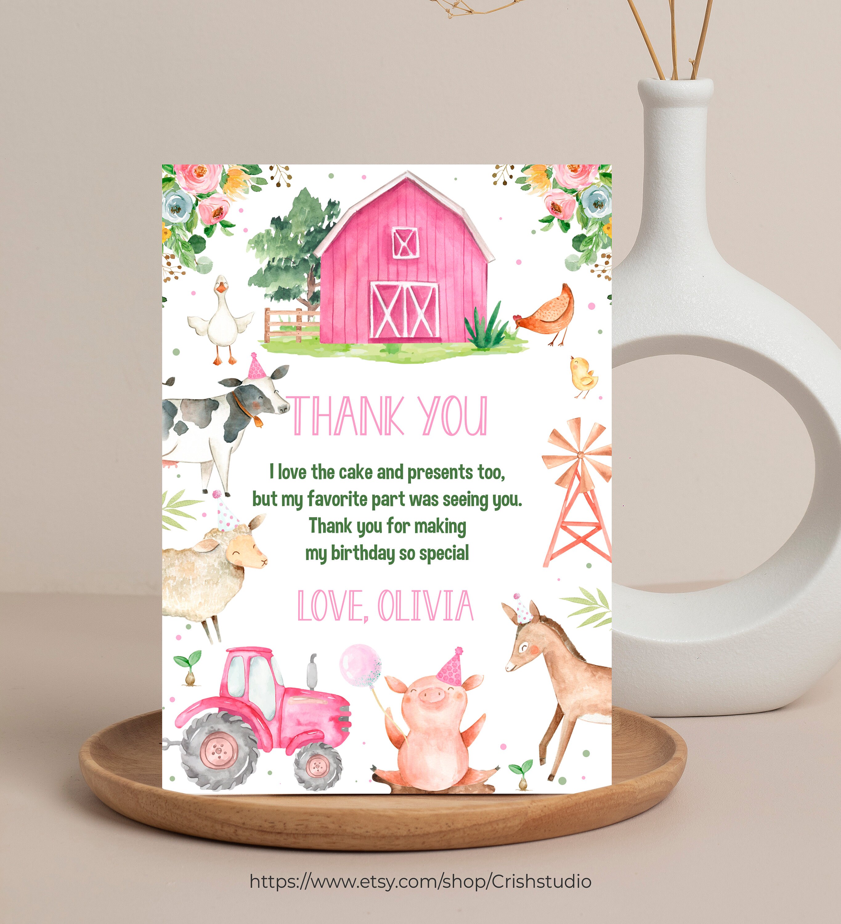 EDITABLE Farm Birthday Thank You Card Party Favors Greeting - Etsy UK