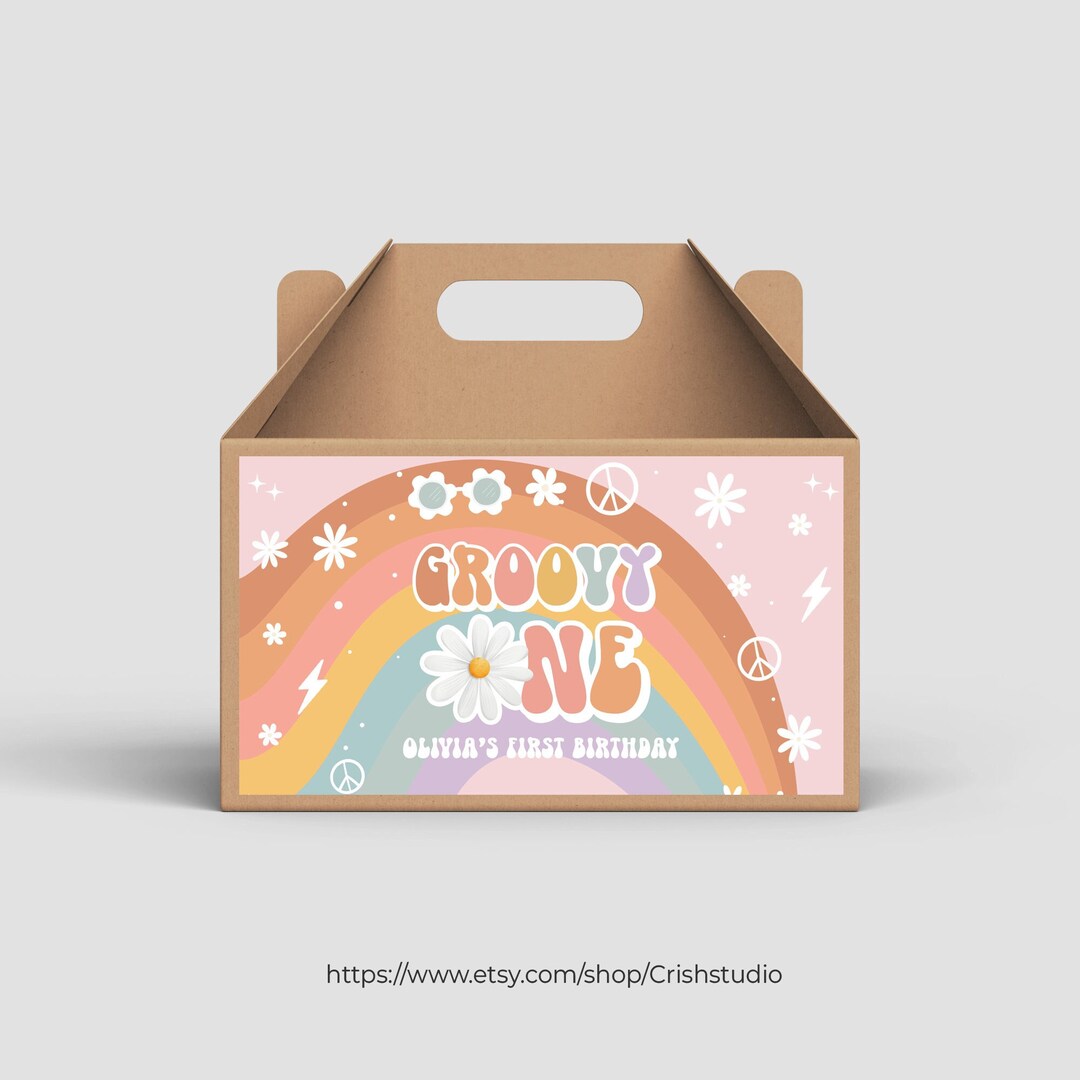 EDITABLE Groovy ONE Box Label First Birthday Groovy Party Gable Ox ...