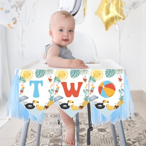 Editable One In The Sun Pool One High Chair Banner Birthday High Chair Banner Pool Party Decor Pool Party With Watercolors For Boy POL104