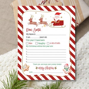 Carta a Santa imprimible Carta fácil de imprimir a Santa Carta Descarga instantánea a la plantilla de Santa Carta a Santa