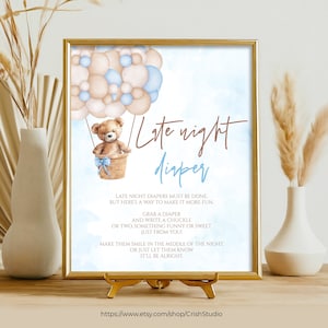 Sofortiger Download: Teddybär, spät in der Nacht, Windel, Babyparty-Schild, Tischschilder, We Can Bearly Wait, Babyparty-Schilder, lustige Babyparty-Spiele, T101