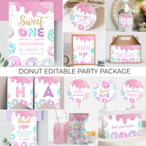 Sweet One Birthday Package Donut Birthday Editable Donut Birthday Party First Birthday Custom Barnyard Birthday Girl D001