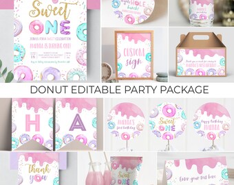 Sweet One Geburtstagspaket Donut Geburtstag Bearbeitbare Donut Geburtstagsparty Erster Geburtstag Custom Barnyard Birthday Girl D001