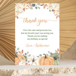 MODIFIABLE Notre petite citrouille Carte de remerciement Citrouille 1er anniversaire Automne Anniversaire Citrouille Anniversaire Citrouille Une carte de vœux d’automne PB001