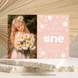 Daisy Birthday Invitation Editable Retro Daisy  Boho Daisy First Birthday Daisy Invitation Daisy Party Decor D105