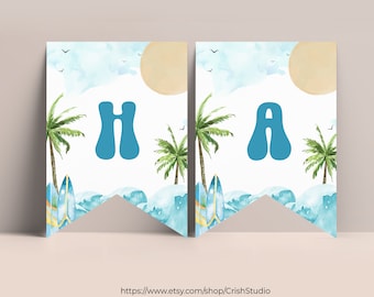 De grote verjaardagsbanner Bewerkbare bannersjabloon De grote verjaardagsfeestje Het grote verjaardagsdecor De grote surfverjaardag BO1