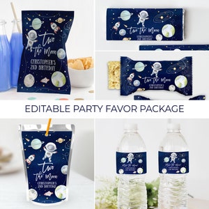 EDITIERBARE Zwei The Moon Birthday Party Favor Paket Zwei The Moon Party Geburtstag Dekorationen Space Birthday Birthday Boy TM01