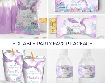 Ensemble de cadeaux modifiables Oneder The Sea, décoration de fête d&#39;anniversaire, décorations de fête, paquet d&#39;anniversaire, imprimables de fête, kit de fête M101