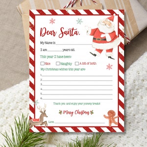 Carta a Santa imprimible Carta fácil de imprimir a Santa Carta Descarga instantánea a la plantilla de Santa Carta a Santa