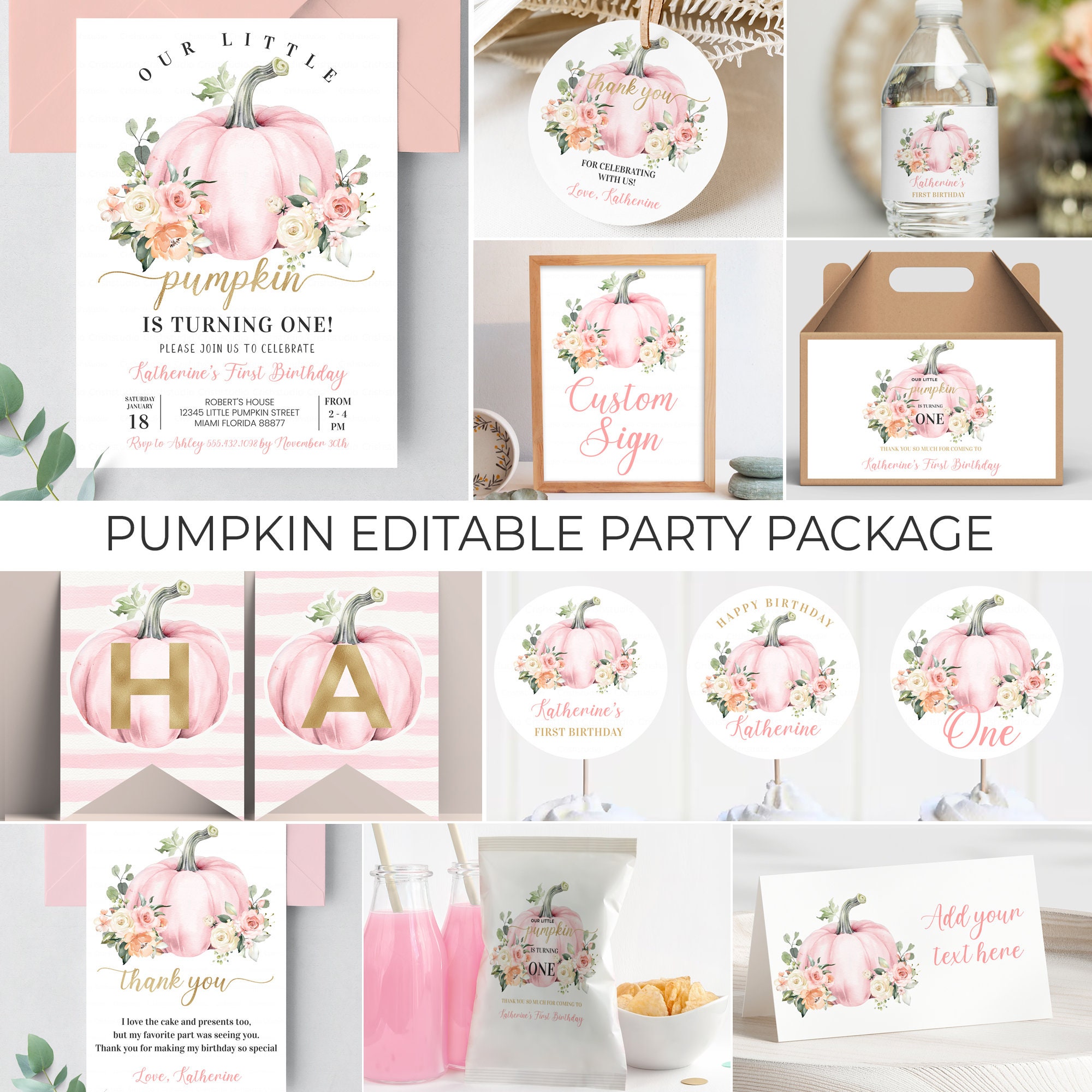EDITABLE Our Little Pumpkin Thank You Card Pumpkin 1st Birthday Fall ...
