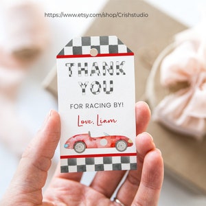 Editable Fast One Birthday Favor tags Race Car 1st Birthday Thank you tags Racing Vintage Racecar Printable Template R303