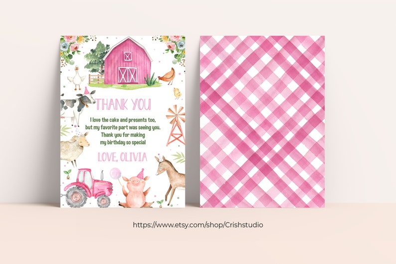 EDITABLE Farm Birthday Thank You Card Party Favors Greeting Card Farm ...