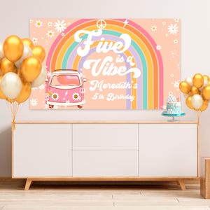 EDITABLE Groovy Birthday Backdrop Five Is a Vibe  Groovy Decorations Custom Birthday Backdrop Groovy Birthday 5th Birthday G205