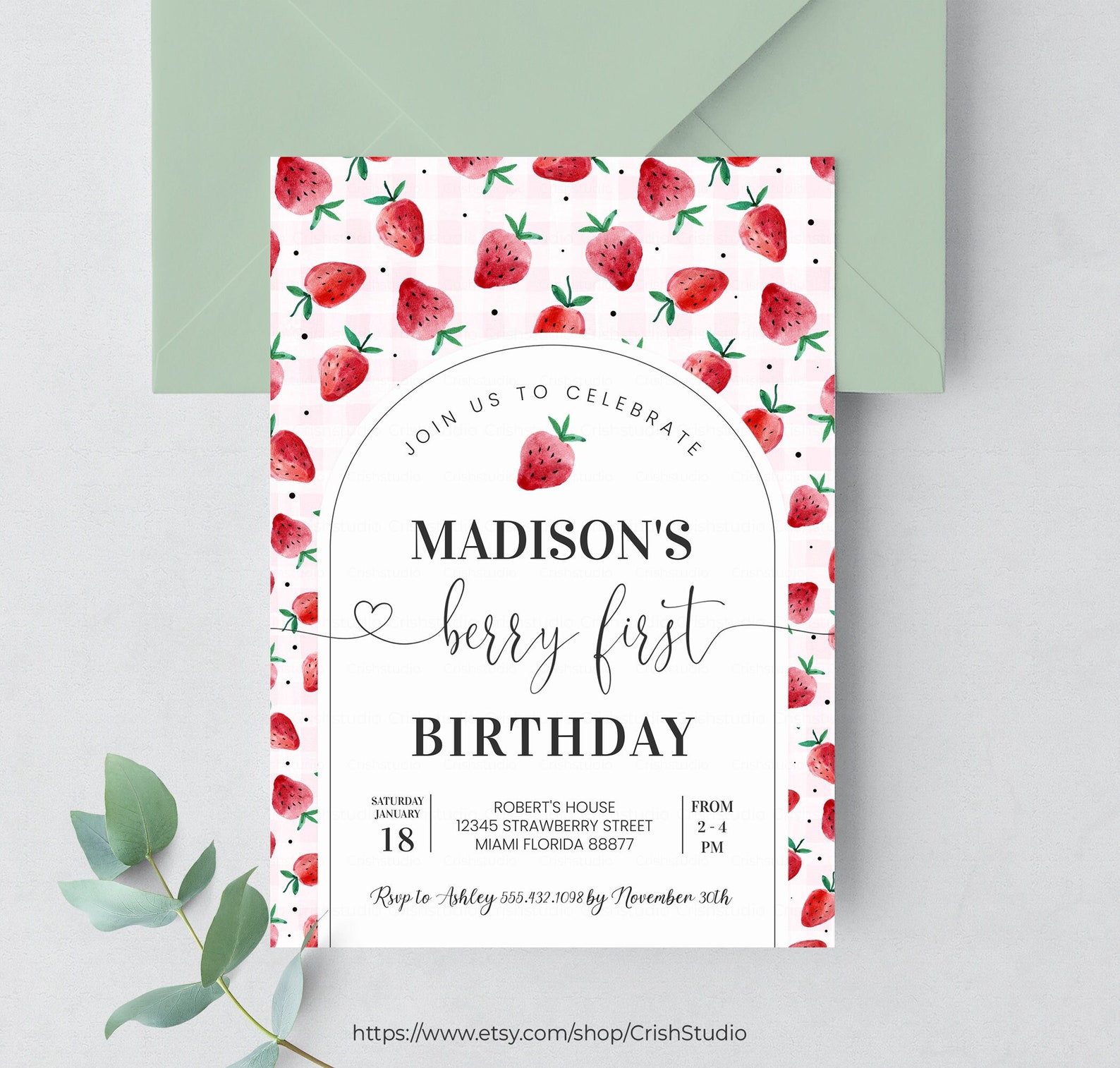 EDITABLE Berry First Birthday Invitation Strawberry Invitation ...