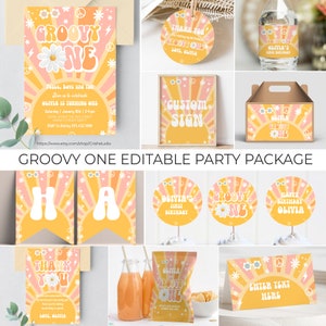 EDITABLE Groovy ONE Birthday Package First Birthday Groovy Party Barnyard Birthday Birthday Decorations Groovy Baby Groovy Party Decor G113