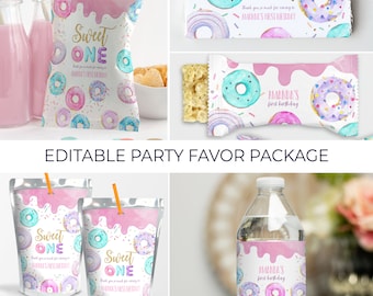 Sweet One Birthday Party Favor Paket Donut Geburtstag Bearbeitbare Donut Geburtstagsparty Erster Geburtstagspaket Birthday Girl D001