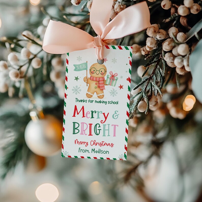 Editable Merry & Bright Christmas Gift Tag Teacher Christmas Gift Tag ...