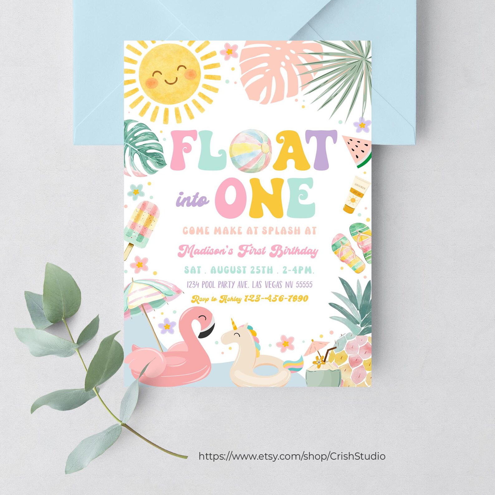 Floating Invite Editable Float Into One Pool Party Birthday Invitation Pool Party With ...