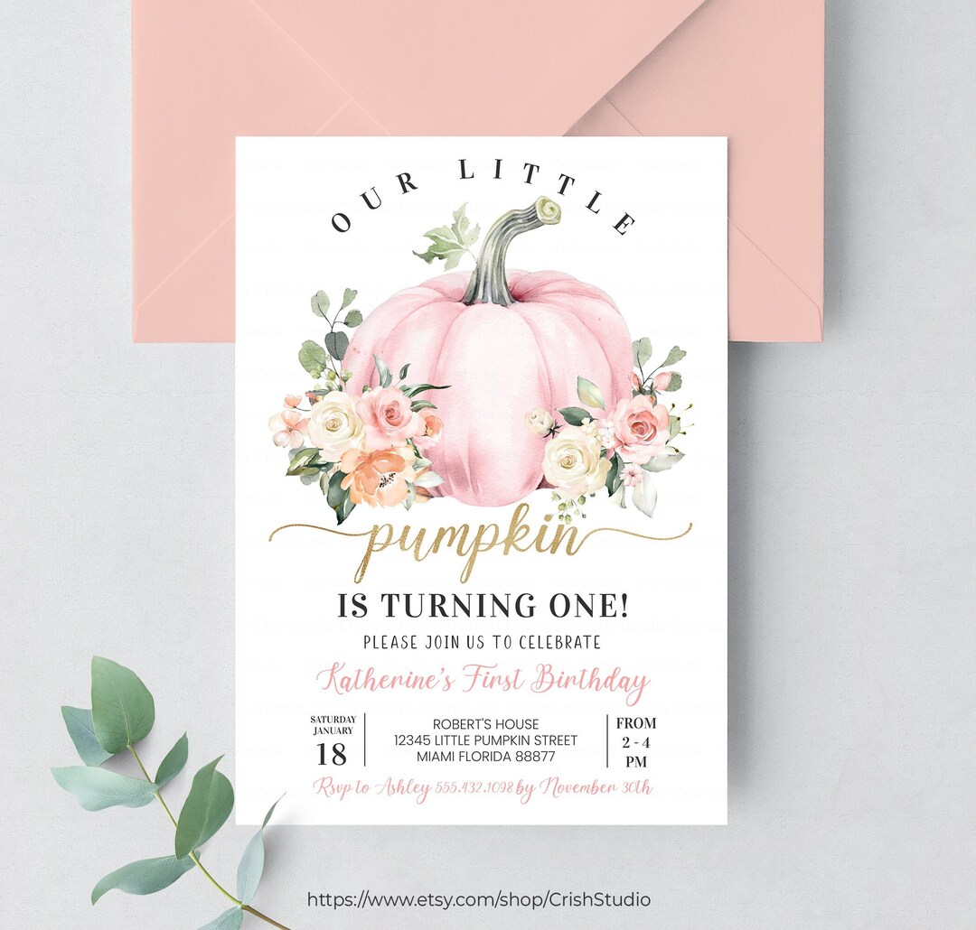 EDITABLE Our Little Pumpkin Birthday Invitation Pumpkin 1st Birthday