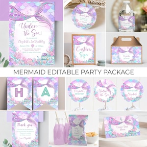 Editável sob o mar pacote de aniversário festa de aniversário decoração decorações de festa pacote de aniversário para impressão kit de festa m304