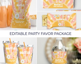 EDITABLE Groovy ONE Party Favor Package First Birthday Groovy Party Party Favors Birthday Decorations Groovy Baby Groovy Party Decor G113