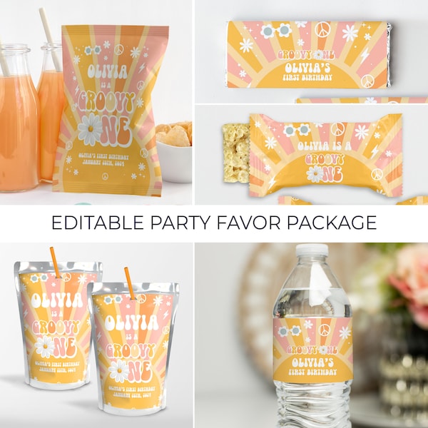 EDITABLE Groovy ONE Party Favor Package First Birthday Groovy Party Party Favors Birthday Decorations Groovy Baby Groovy Party Decor G113