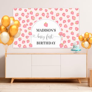 Berry First Birthday Backdrop Strawberry Birthday Custom Birthday Backdrop Berry 1st birthday Party Decorations Birthday Girl BF01