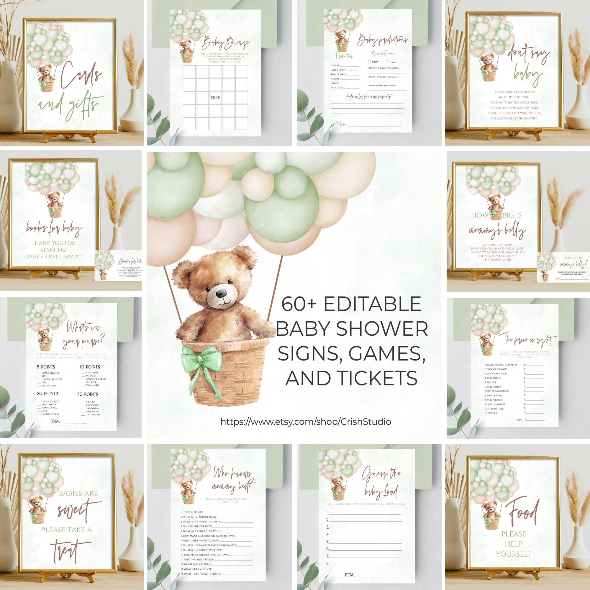 Editable We Can Bearly Wait Baby Shower Invitation Teddy Bear Sage Hot ...