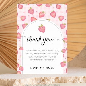 Premier carte de remerciement Berry Anniversaire fraise Carte de voeux modifiable Berry 1er anniversaire Décorations de fête Anniversaire fille BF03