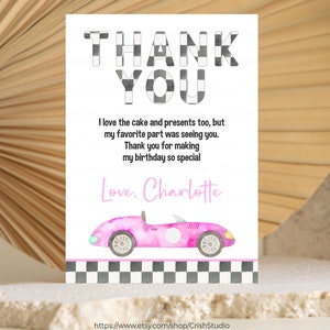 Bearbeitbar ZWEI Fast Geburtstag Dankeschön-Karte Rennauto 2. Geburtstag Hinweisauto Rennwagen Vintage Rennauto Printable Vorlage R301