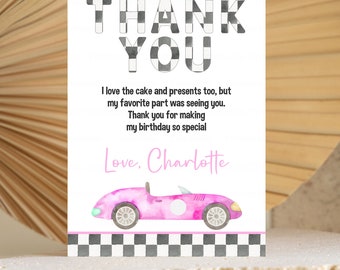 Edytowalny TWO Fast Birthday Thank you card Racecar 2nd Birthday Note car Racing Car Vintage Racecar Printable Template R301