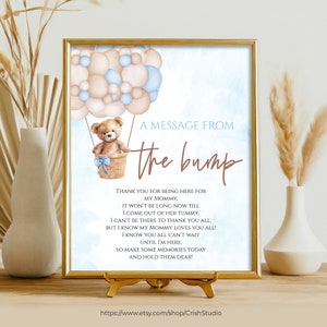 Sofortiger Download Teddy Bär A Message From The Bump Babyparty Zeichen Tischschilder Wir können Bärenbaby-Dusche Schilder warten Spaß T101