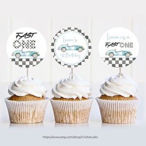 EDITABLE Fast One Cupcake Toppers Fast One Birthday Birthday Cake Topper Race Car Birthday 1st Birthday Boy Car Theme Birthday R202