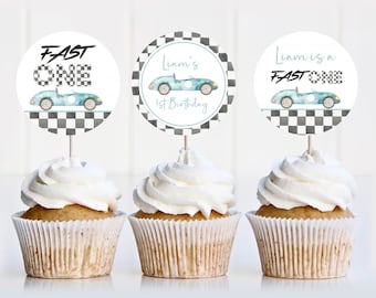 EDITABLE Fast One Cupcake Toppers Fast One Birthday Birthday Cake Topper Race Car Birthday 1st Birthday Boy Car Theme Birthday R202