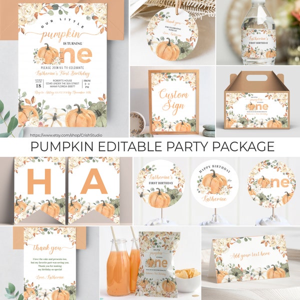 EDITABLE Our Little Pumpkin Birthday Package Pumpkin 1st Birthday Fall Birthday Pumpkin Birthday Pumpkin One Fall Birthday Decor PB001