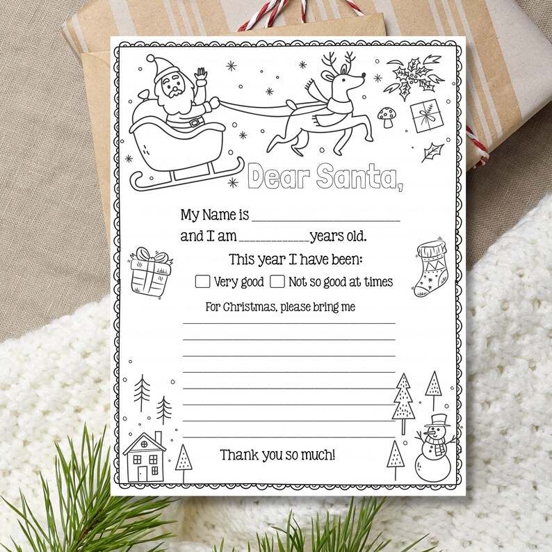 Letter to Santa Printable Coloring Letter to Santa Easy to - Etsy UK